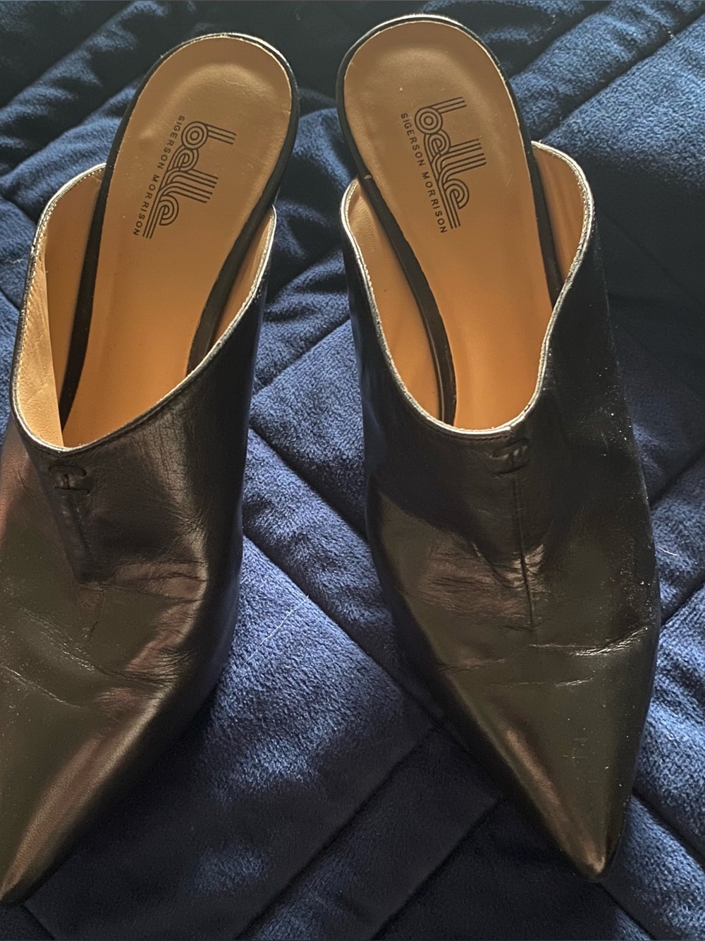 Belle by Sigerson Morrison Black Pointed-Toe Leather Mules 7.5B